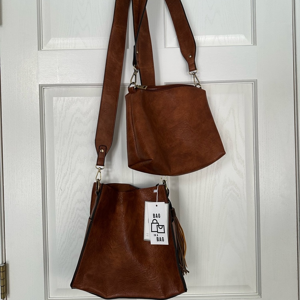 Elegant Brown Leather Women's Bag Set